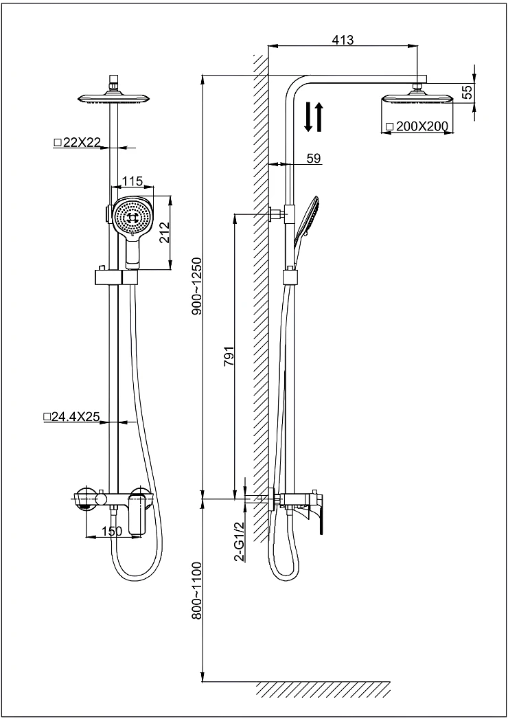 Душевая стойка D&K Berlin Technische DA1433725A02 черная матовая