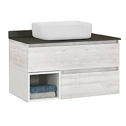 Тумба с раковиной Comforty Прага 90 00-00003828 дуб белый, с антрацитовой столешницей