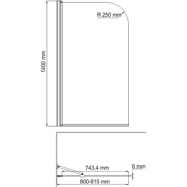 Шторка на ванну Wasserkraft Leine 80x140см 35P01-80 профиль хром, стекло прозрачное