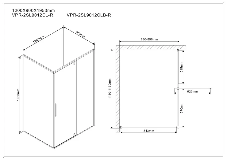Душевой уголок Vincea Slim 120х90см VPR-2SL9012CL-R профиль хром, стекло прозрачное