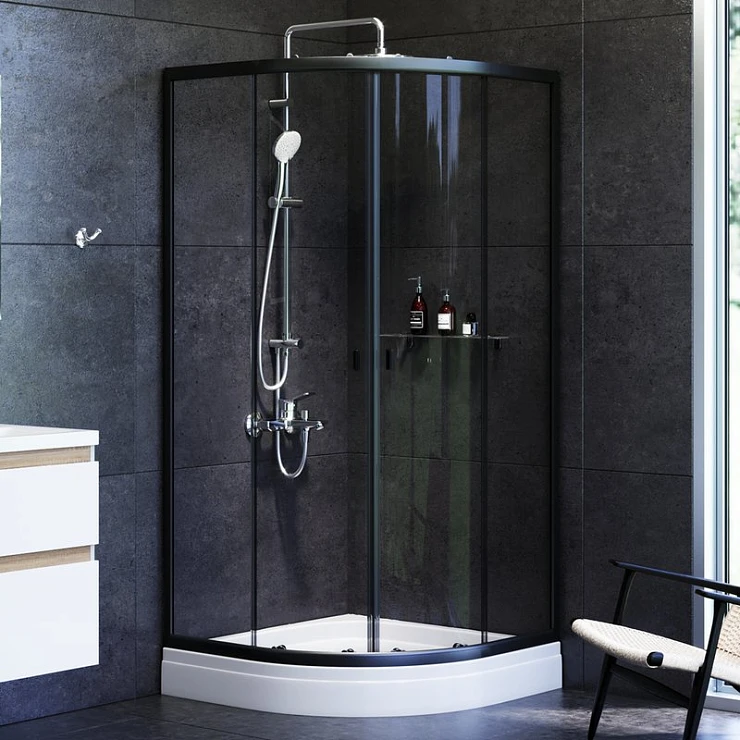Душевой уголок AM.PM X-Joy 90x90см W88E-205-090BT64 профиль матовый черный, стекло прозрачное