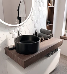 Мебель для ванной STWORKI Ольборг 100 столешница дуб карпентер, без отверстий, 2 тумбы 50, с раковин