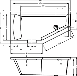 Акриловая ванна Riho Geta 170x90 B031001005 правая, белая глянцевая
