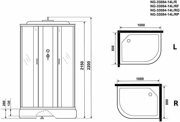 Душевая кабина Niagara Classic 100x80см NG-33084R профиль серебро