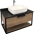 Тумба с раковиной Comforty Кёльн 90-1 дуб темный, раковина 9110 MB черная матовая