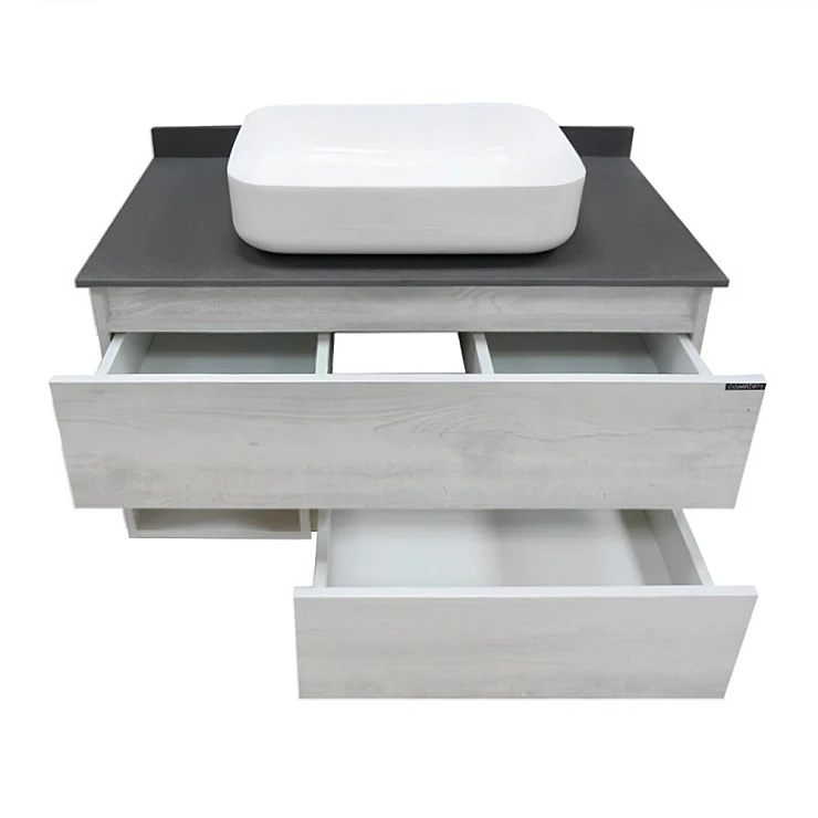 Тумба с раковиной Comforty Прага-90 00-00014424CF дуб белый с графитовой столешницей 