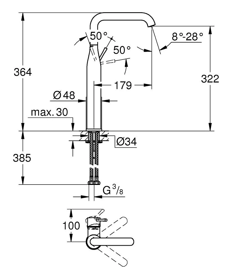 Смеситель для раковины Grohe Essence New 32901GL1 золото