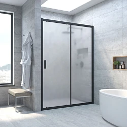 Душевая дверь в нишу Vegas Glass ZP NOVO h2000 115 02М 10 профиль матовый черный, стекло сатин