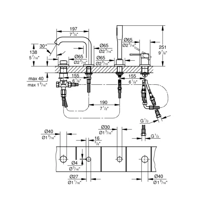 Смеситель Grohe Essence New 19578001 на борт ванны