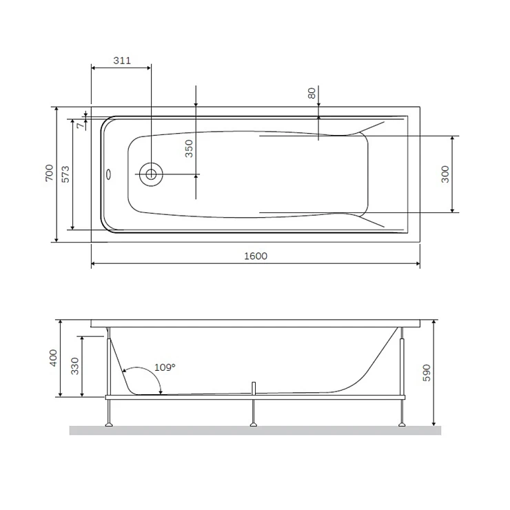 Акриловая ванна AM.PM Gem 160x70 W90A-160-070W-A белая глянцевая