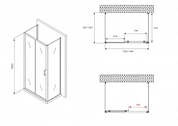 Душевой уголок ABBER Schwarzer Diamant 140х100см AG30140B-S100B-S100B черный, стекло прозрачное