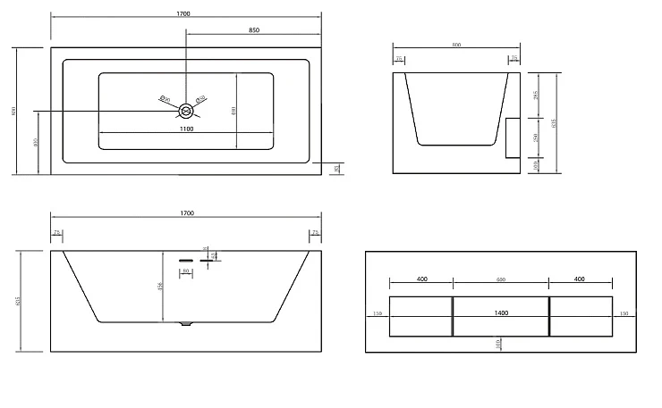 Акриловая ванна ABBER 170x80 AB9339-1.7 белая глянцевая