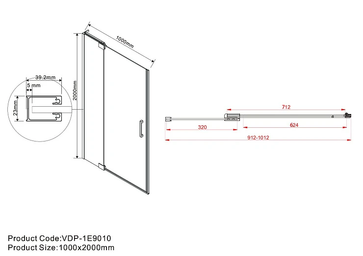 Душевая дверь в нишу Vincea Extra 90-100см VDP-1E9010CL профиль хром, стекло прозрачное