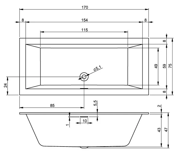 Акриловая ванна Riho Rething Cubic 170x75 Pulg & Play B105011005 правая, белая глянцевая