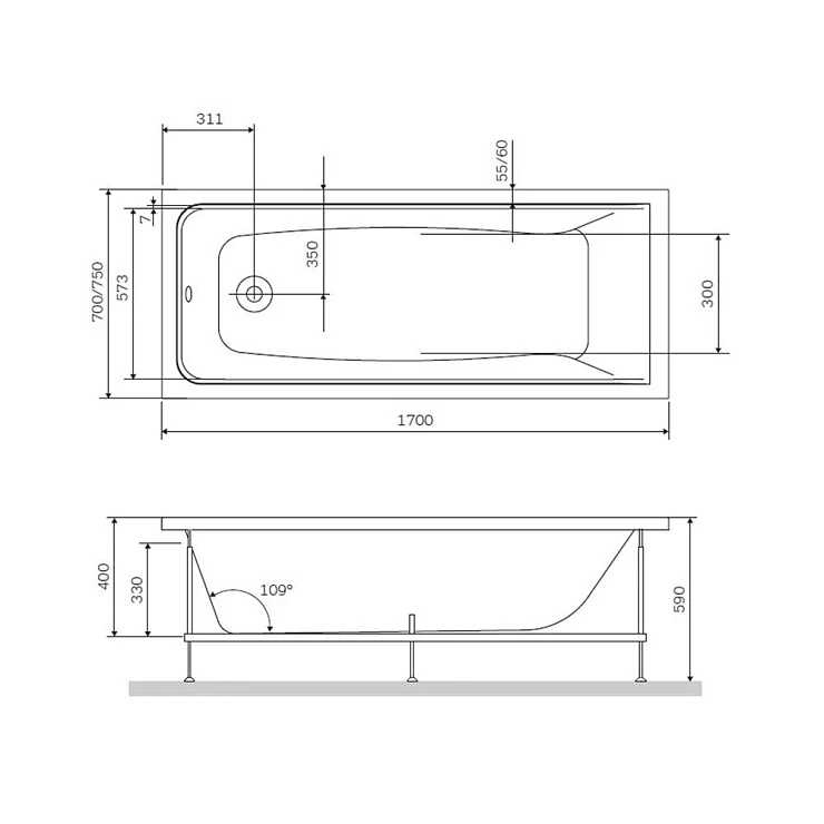 Каркас для ванны AM.PM Like W80A-170-070W-R серый