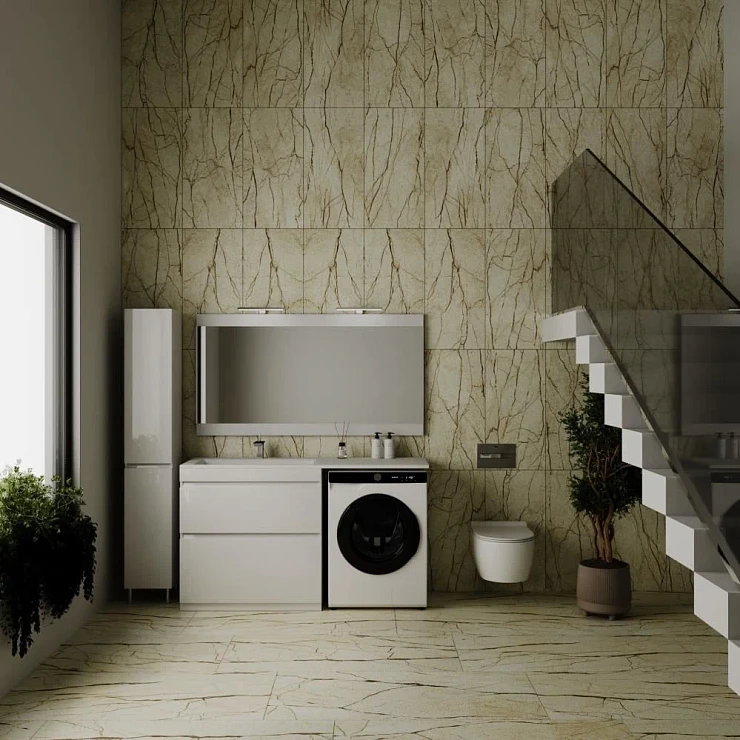 Тумба с раковиной Style Line Даллас 150 напольная, левая, белый глянец
