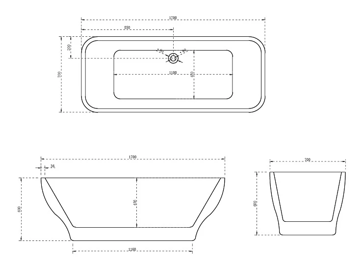 Акриловая ванна ABBER 170x70 AB9220 белая глянцевая