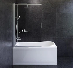 Акриловая ванна AM.PM Like 150x70 с каркасом и шторкой и душевой системой W80ASET-150SL белый, хром