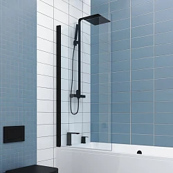 Шторка на ванну Kubele DE020 DE020P601-CLN-BLM-60х150 профиль черный матовый, стекло прозрачное