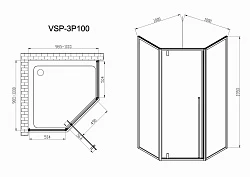 Душевой уголок Vincea Penta 100х100см VSP-3P100CLB профиль черный, стекло прозрачное