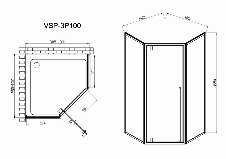 Душевой уголок Vincea Penta 100х100см VSP-3P100CLB профиль черный, стекло прозрачное