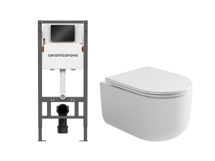 Комплект инсталляции Ceramica Nova CN121002MB с унитазом CN4006, кнопка черная матовая