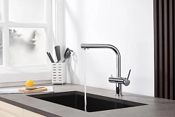 Смеситель для кухни Aquatek Европа AQ1385MB с краном для питьевой воды, матовый черный