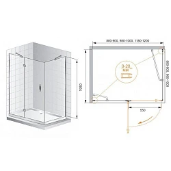 Душевой уголок Cezares Bergamo 120x100см BERGAMO-W-AH-1-120/100-P-Cr-L профиль хром, стекло рифленое