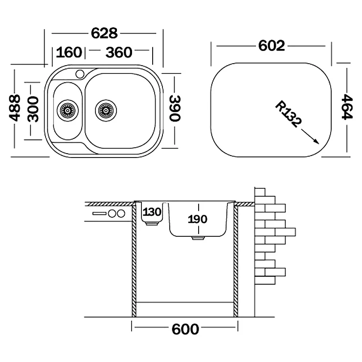 Кухонная мойка Ukinox Галант 63х49см GAL628.488 15GT8K 1R хром