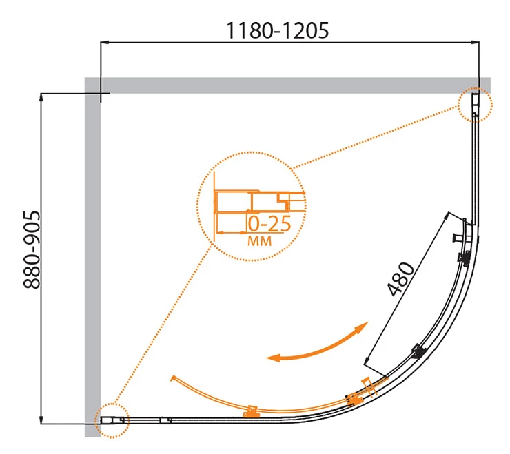 Душевой уголок Cezares Molveno 120x90см MOLVENO-RH-1-120/90-P-Cr профиль хром, стекло рифленое