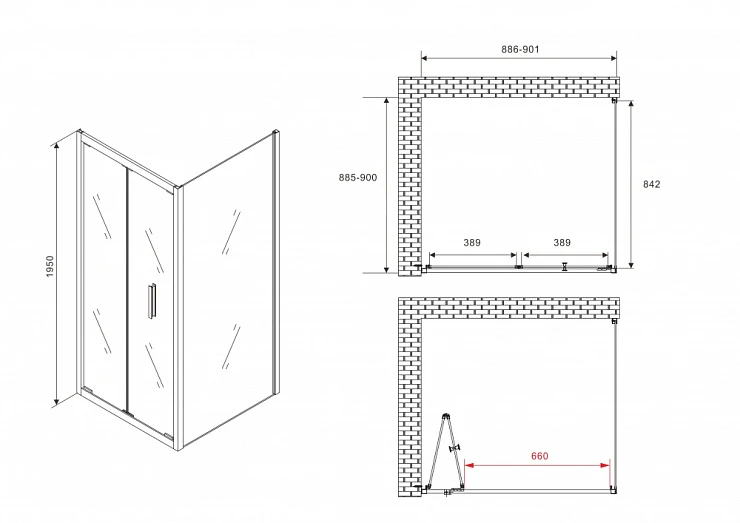 Душевой уголок ABBER Sonnenstrand 90x90см AG07090B-S90B профиль черный, стекло прозрачное