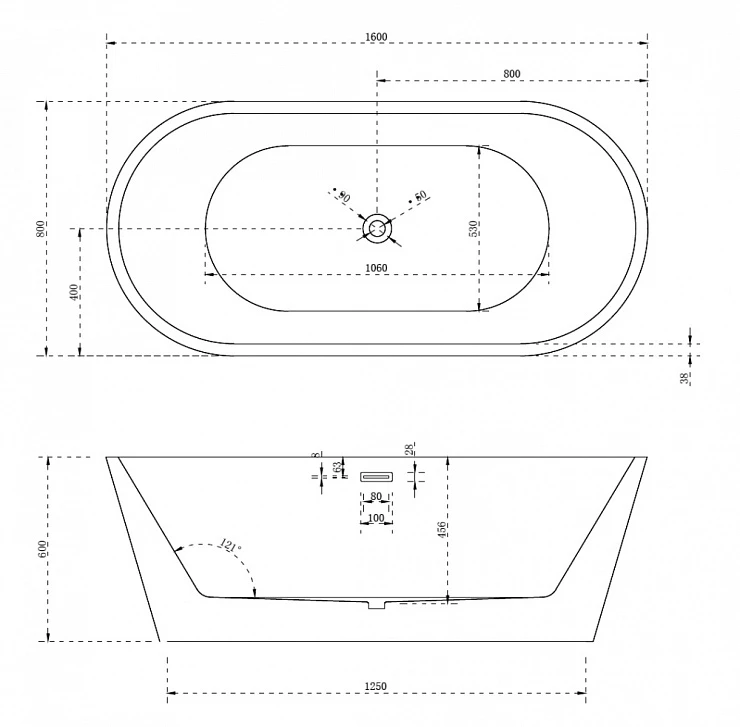 Акриловая ванна ABBER 160x80 AB9203-1.6 белая глянцевая