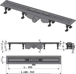Душевой лоток AlcaPlast Optima APZ12-850 с опорами, хром