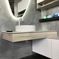 Тумба с раковиной Comforty Клеон 120 00-00000822CF дуб дымчатый, с левой белой столешницей