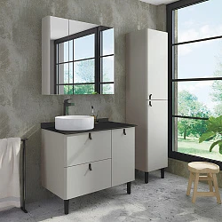 Тумба с раковиной Comforty Сорренто 90Н 00-00000821CF светло-серая, с антрацитовой столешницей
