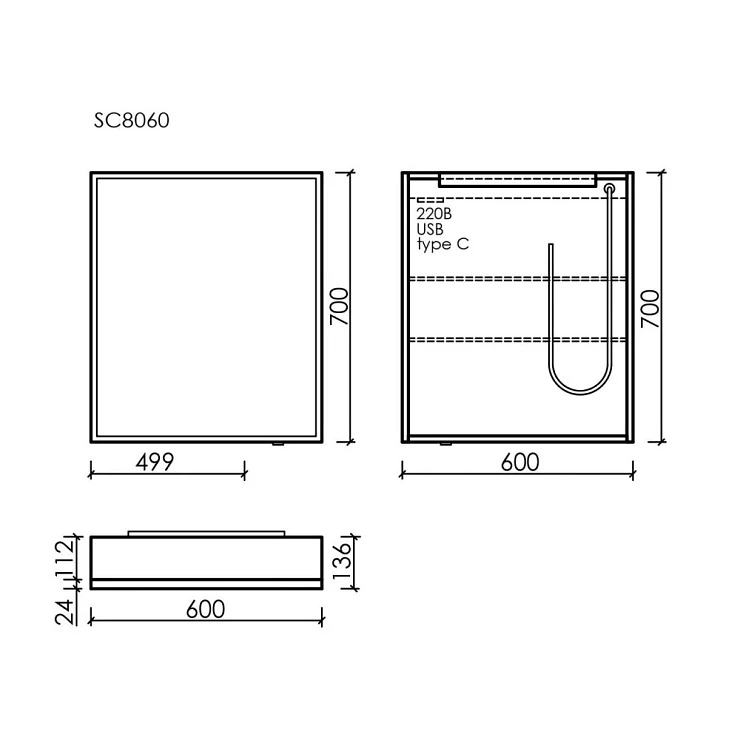 Зеркало-шкаф Sancos Evoke 60 SC8060 с подсветкой