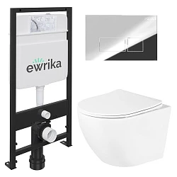 Комплект инсталляции Ewrika + кнопка хром 0041 и унитаз Belbagno Uno BB3105CHR/SC с сиденьем 3в1