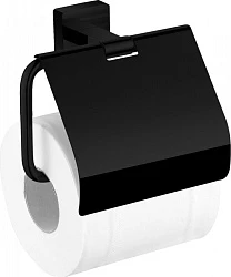 Держатель туалетной бумаги Aquanet 6586MB с крышкой, черный матовый