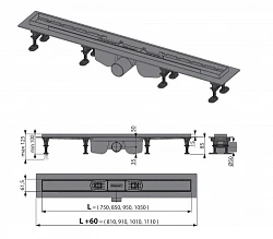Душевой лоток AlcaPlast Optima APZ12-750 с опорами, хром