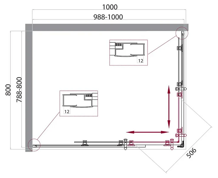 Душевой уголок BelBagno Uno 100x80см UNO-195-AH-2-100/80-P-Cr профиль хром, стекло рифленое