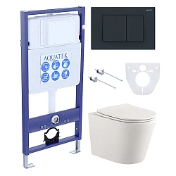 Комплект унитаз Set Aquatek Вега AQ1905-00+инсталляция Aquatek 50 INS-0000012 с кнопкой черной 5в1