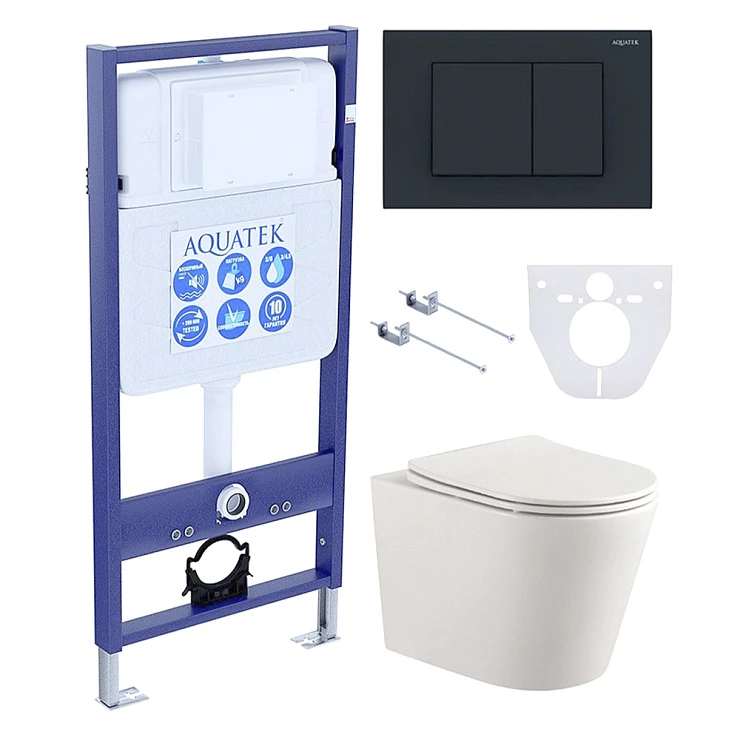 Комплект унитаз Set Aquatek Вега AQ1905-00+инсталляция Aquatek 50 INS-0000012 с кнопкой черной 5в1