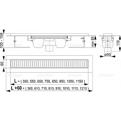 Душевой лоток AlcaPlast APZ1001 300 с опорами, хром