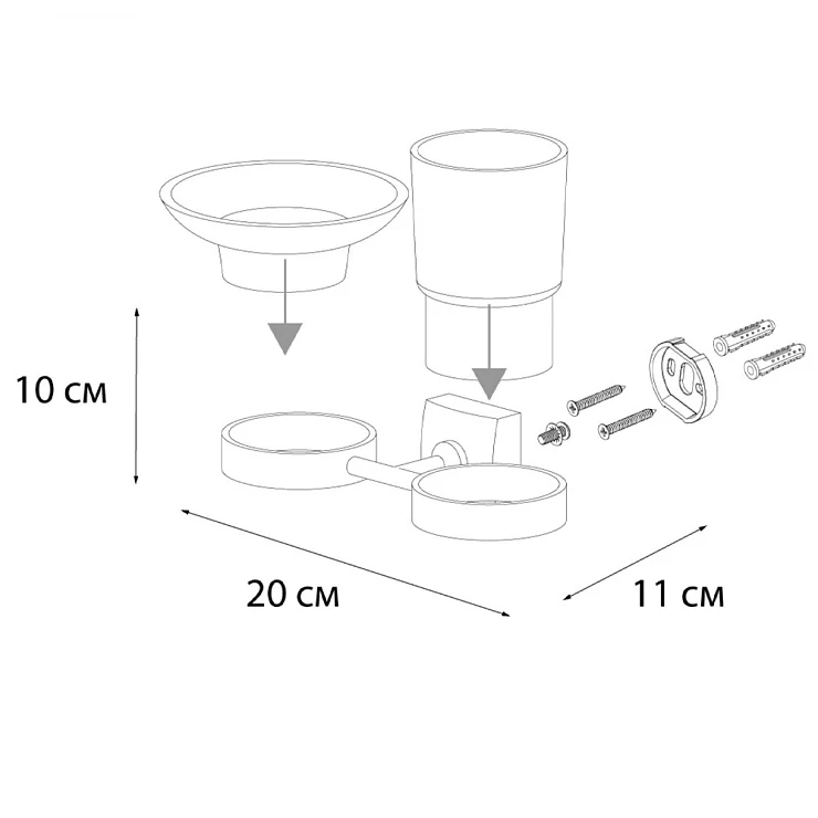 Стакан Fixsen Kvadro FX-61306+08 с мыльницей, хром