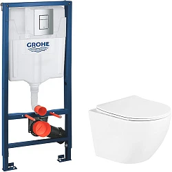 Комплект инсталляции Grohe Rapid SL 38772001 с унитазом BelBagno Uno BB3105CHR/SC и кнопкой хром