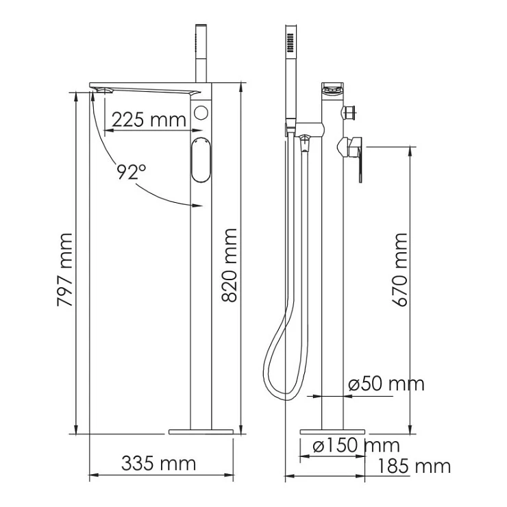Смеситель для ванны с душем Wasserkraft Dinkel 5821 хром
