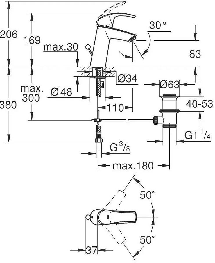 Смеситель для раковины Grohe Eurosmart 23322001 хром