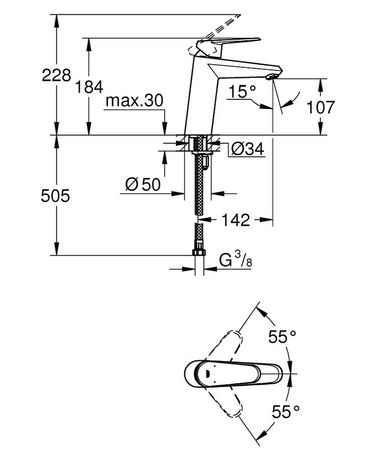 Смеситель для раковины Grohe Eurodisc Cosmopolitan 23449002 хром