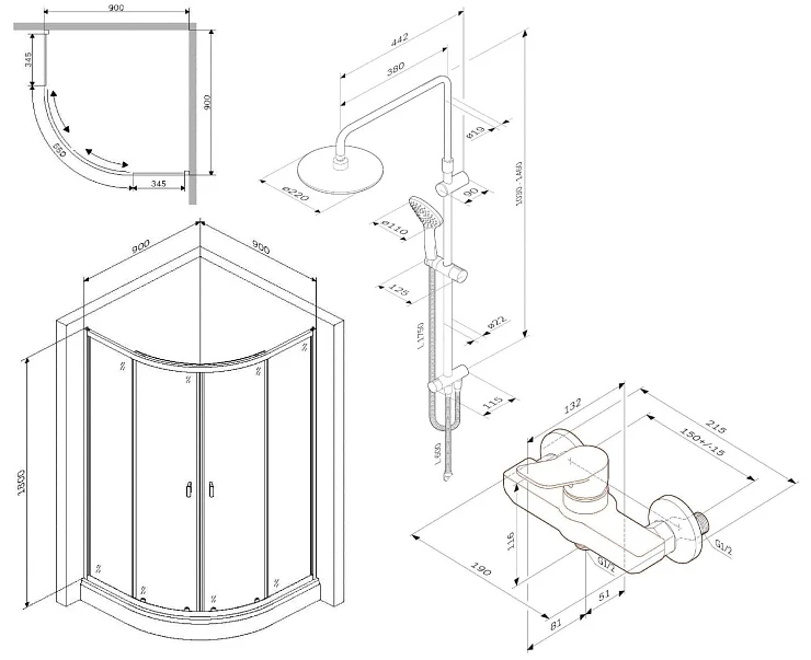 Душевой уголок AM.PM X-Joy 90x90 WK88СI профиль черный, стекло прозрачное