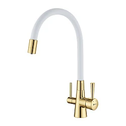 Смеситель для кухни Lemark Comfort LM3075G-White белый / золото